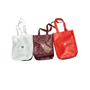 Lululemon Reusable Shopping Tote Bag Lot of 3 Small White Maroon Red
